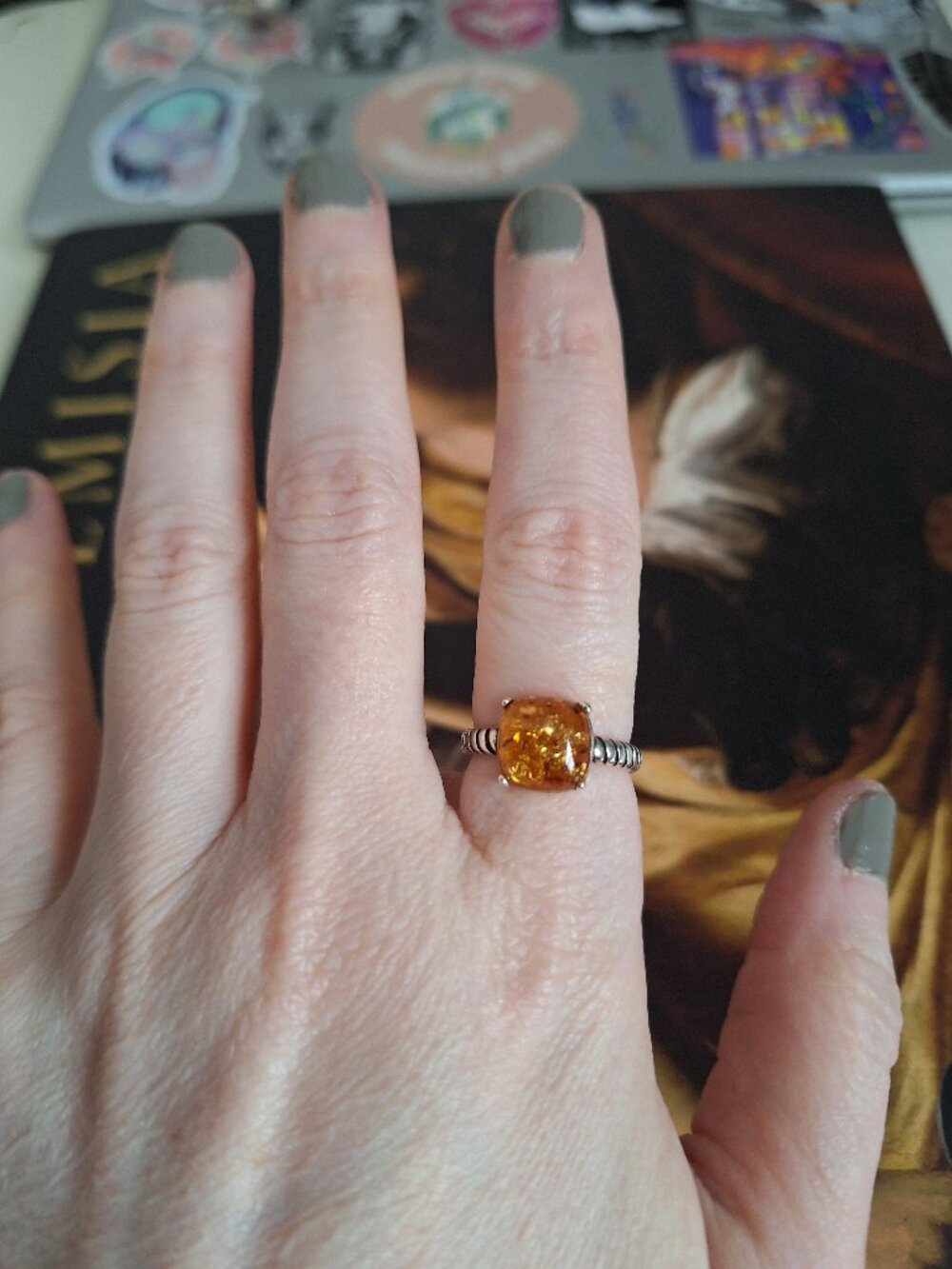 Sterling silver amber ring